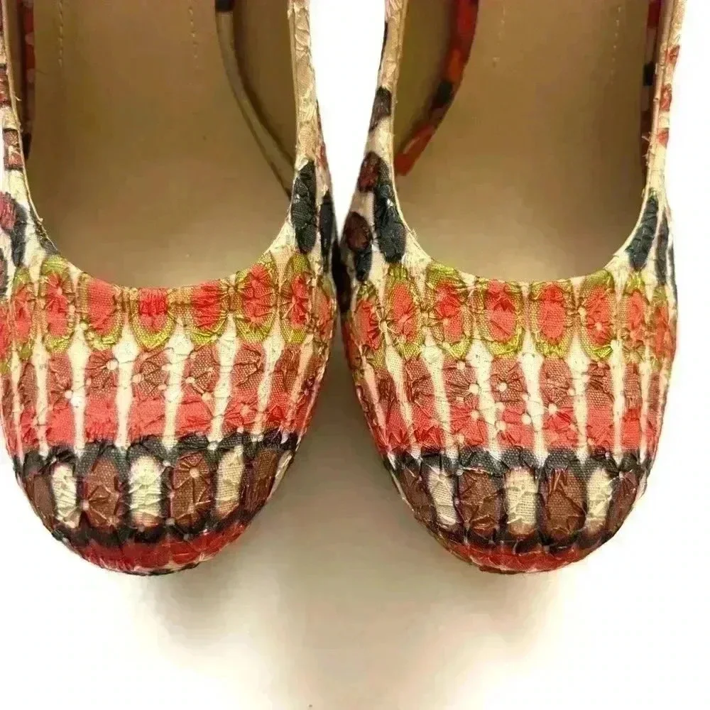 Zigi Girl Multicolor Geometric Stiletto Gold Trim Round Toe Pump Heels Size 7